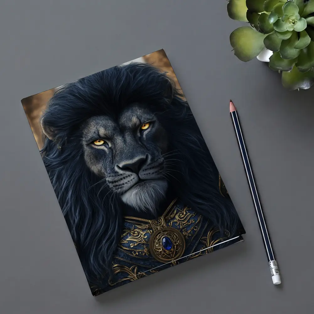 Dark Lion Warrior in Golden Armor Fantasy – Notebooks