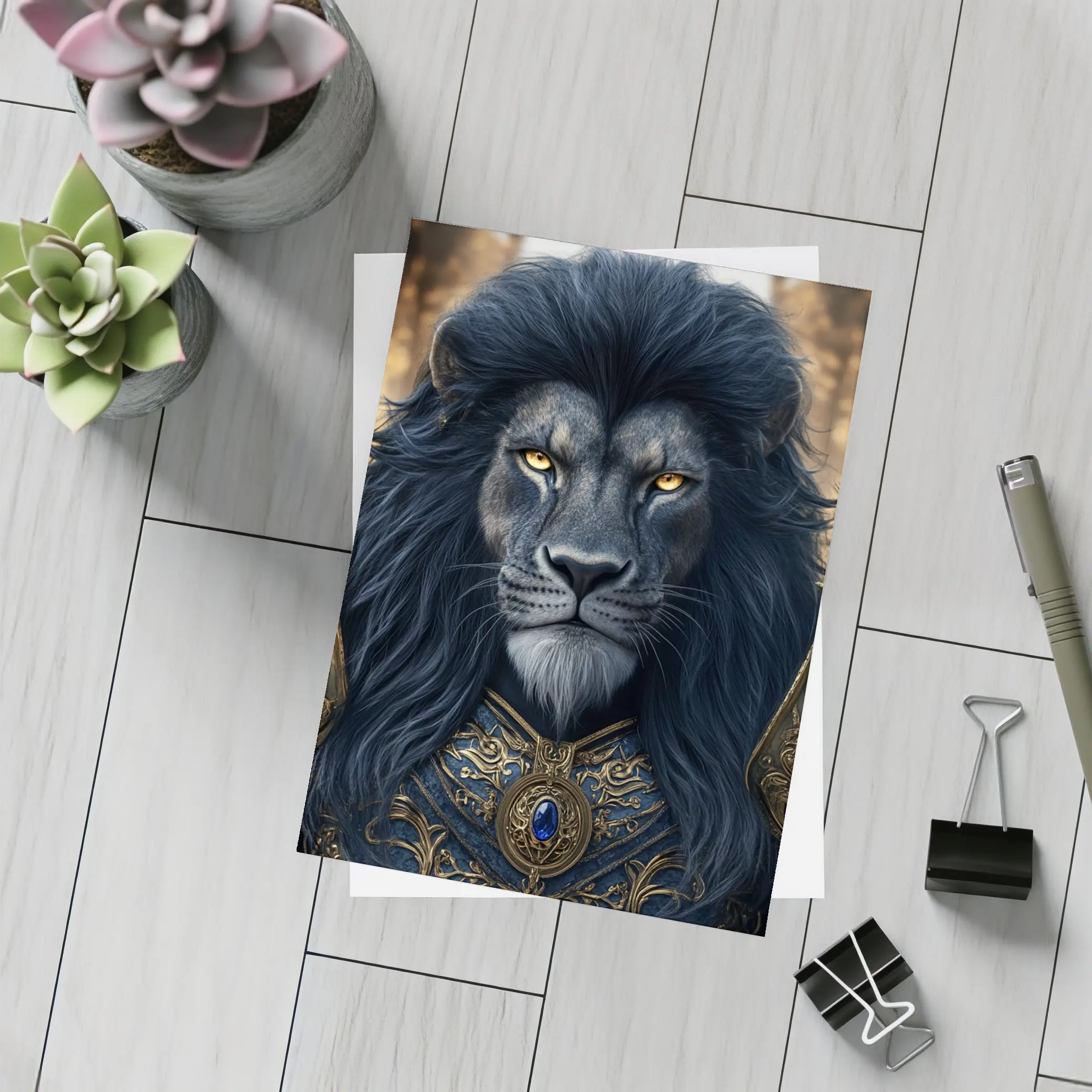 Dark Lion Warrior in Golden Armor Fantasy – Postcards