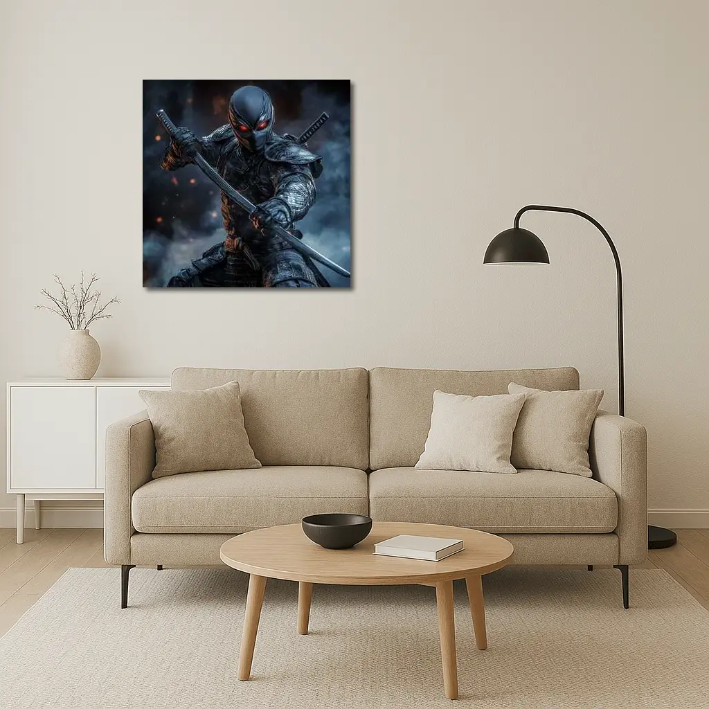 Dark Ninja Warrior Dual Swords Smoky Background – Wall Art