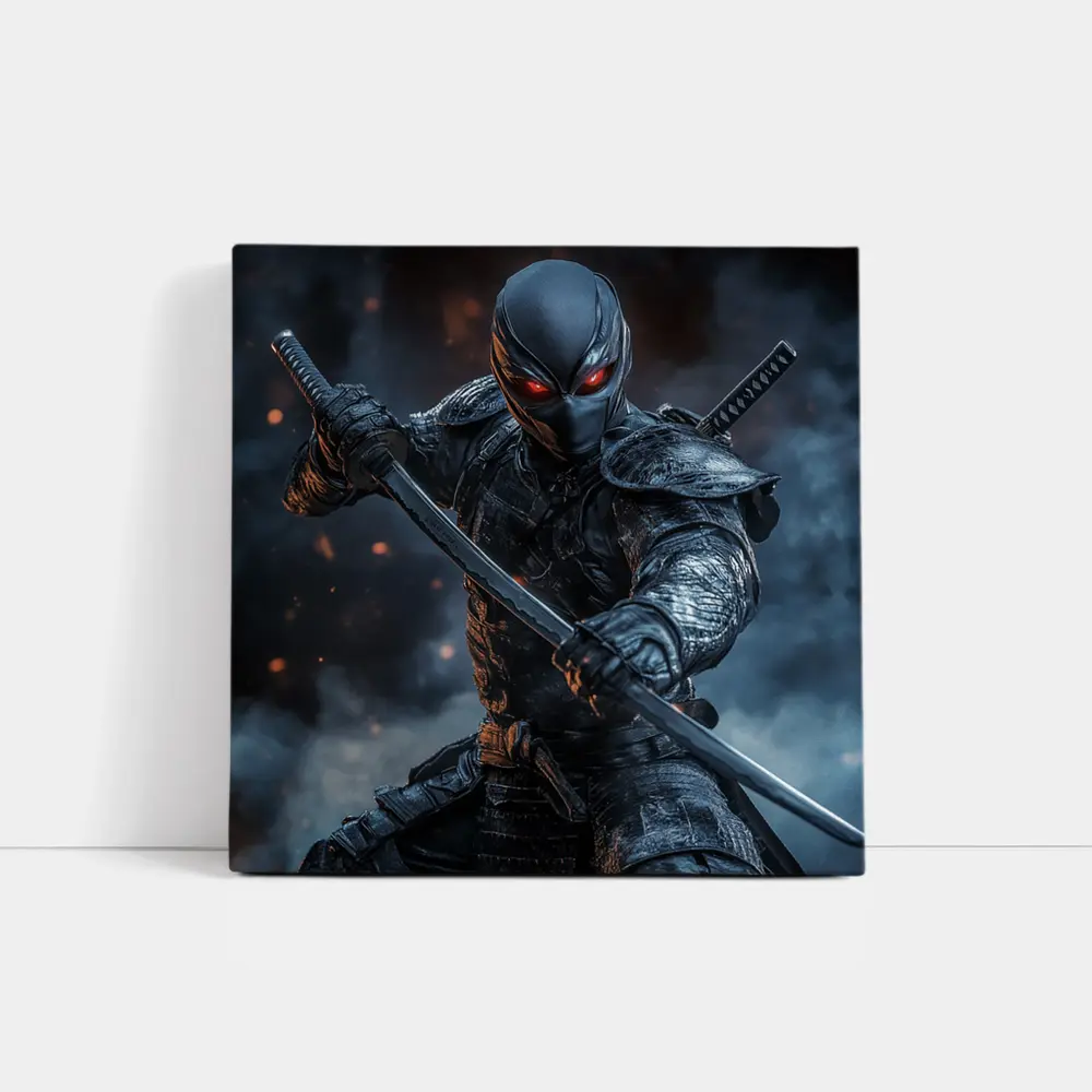 Dark Ninja Warrior Dual Swords Smoky Background – Wall Art