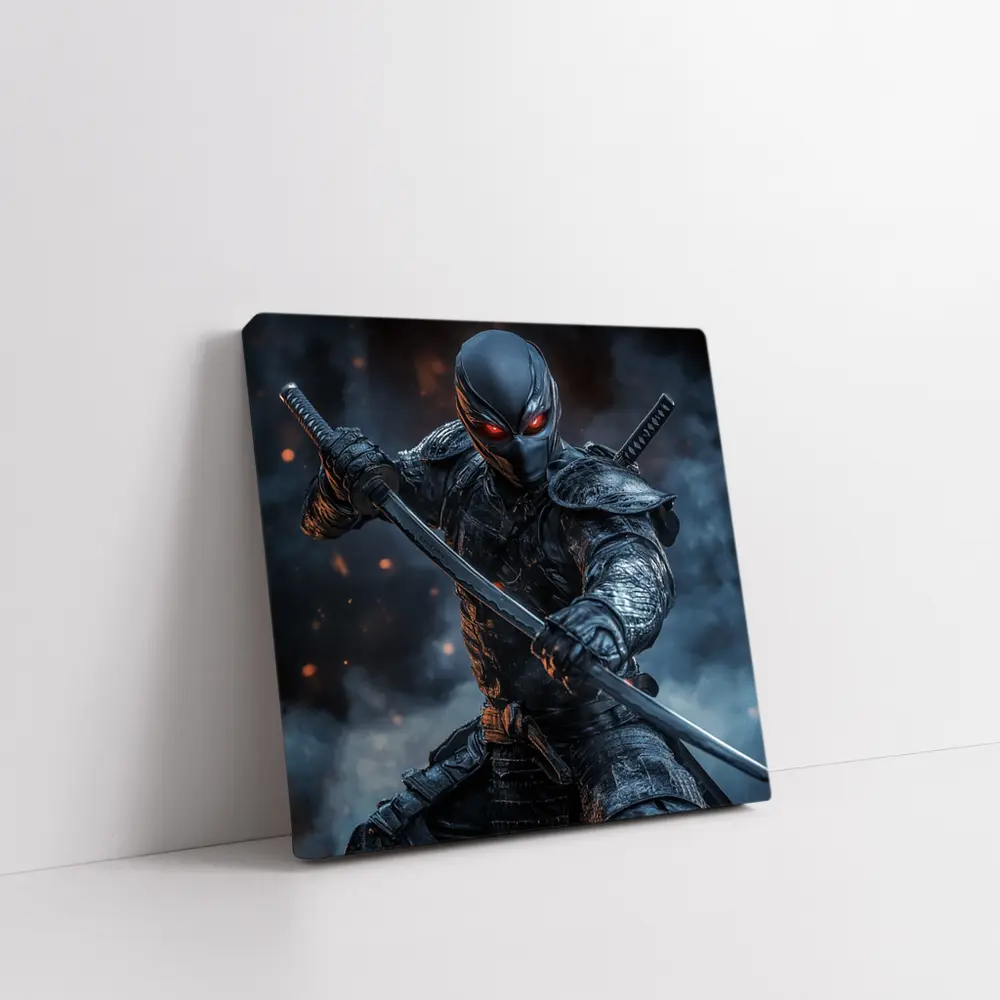 Dark Ninja Warrior Dual Swords Smoky Background – Wall Art