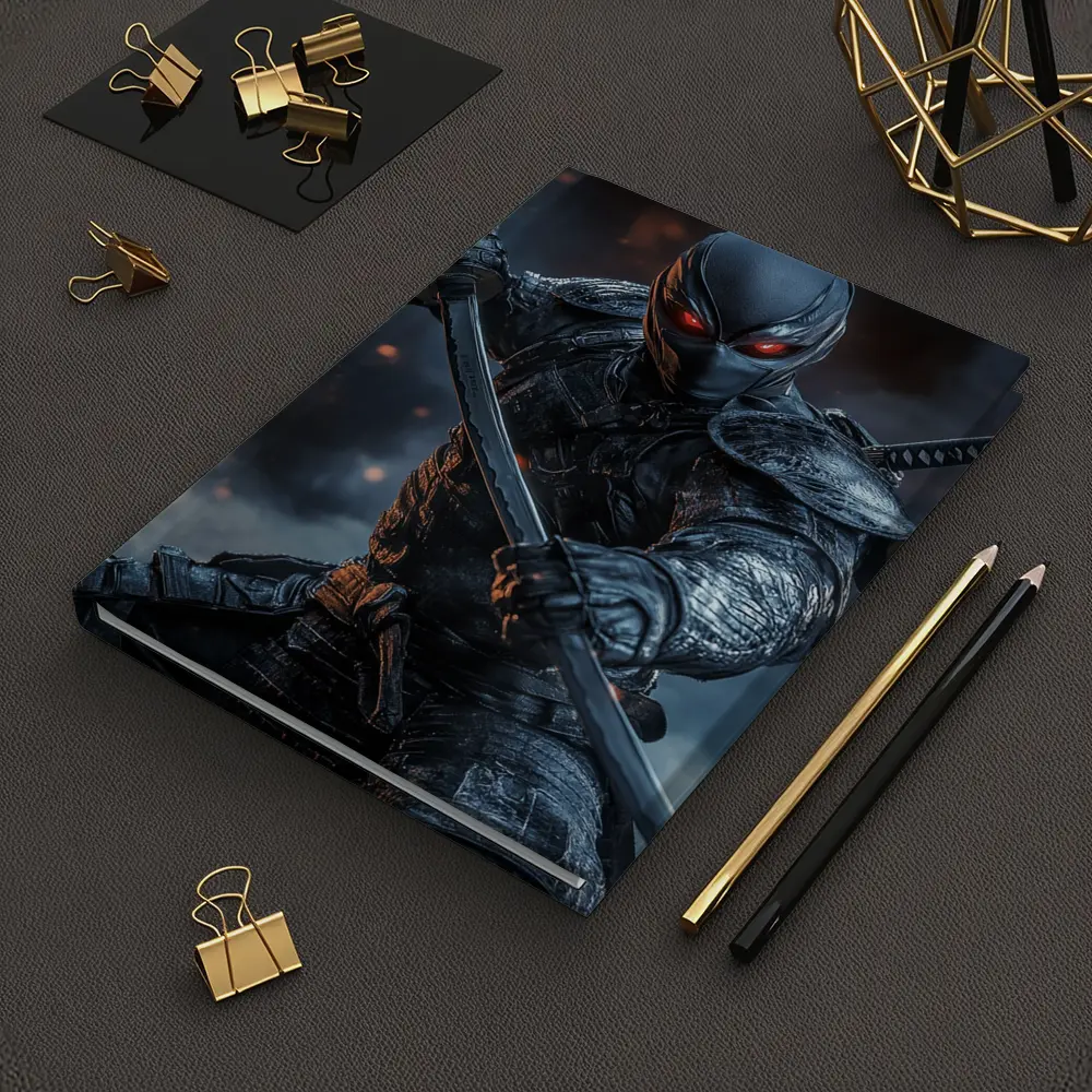 Dark Ninja Warrior Dual Swords Smoky Background – Notebooks