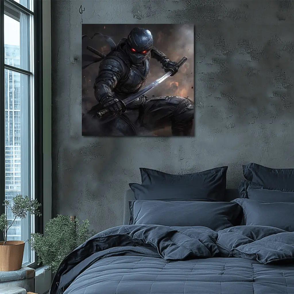 Dark Ninja Warrior Red Eyes Smoke Battle – Wall Art