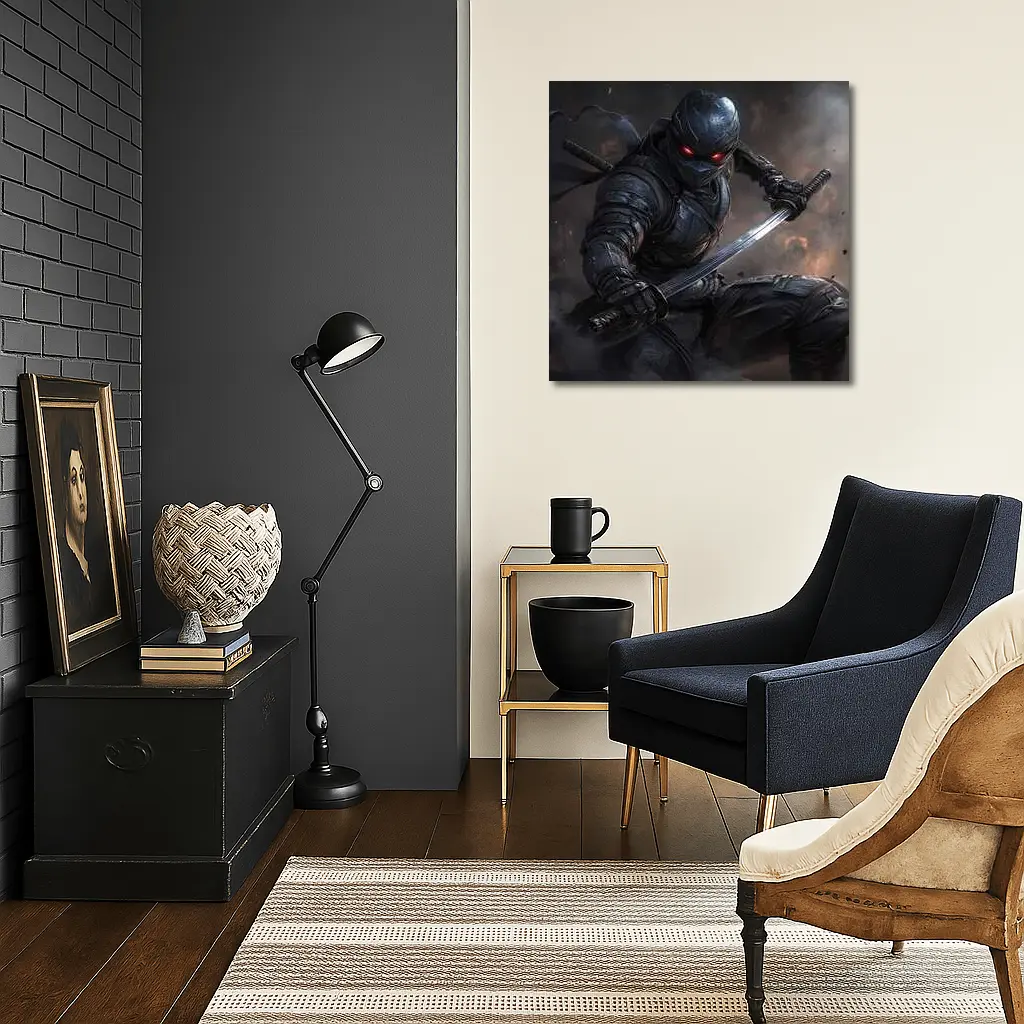 Dark Ninja Warrior Red Eyes Smoke Battle – Wall Art