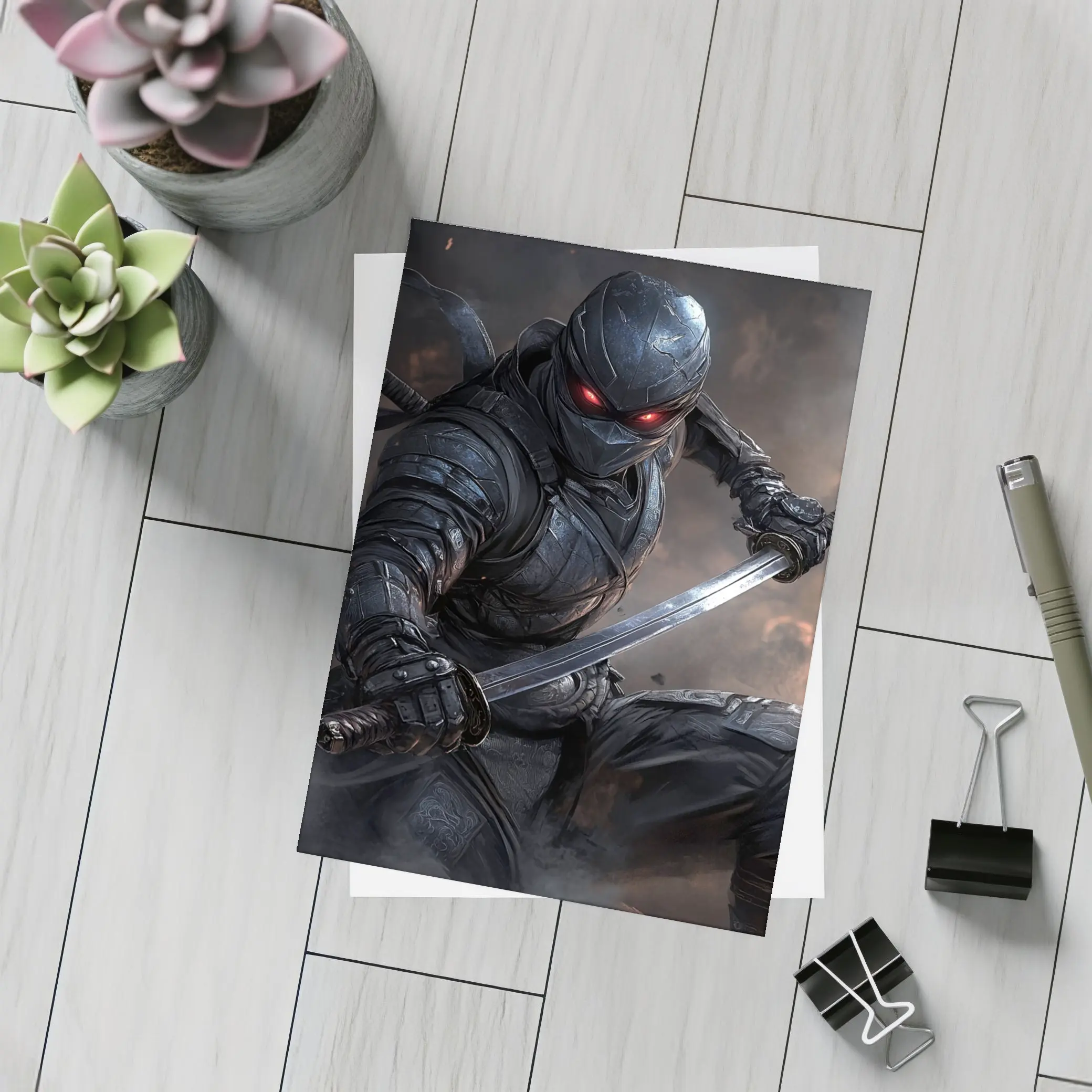 Dark Ninja Warrior Red Eyes Smoke Battle – Postcards