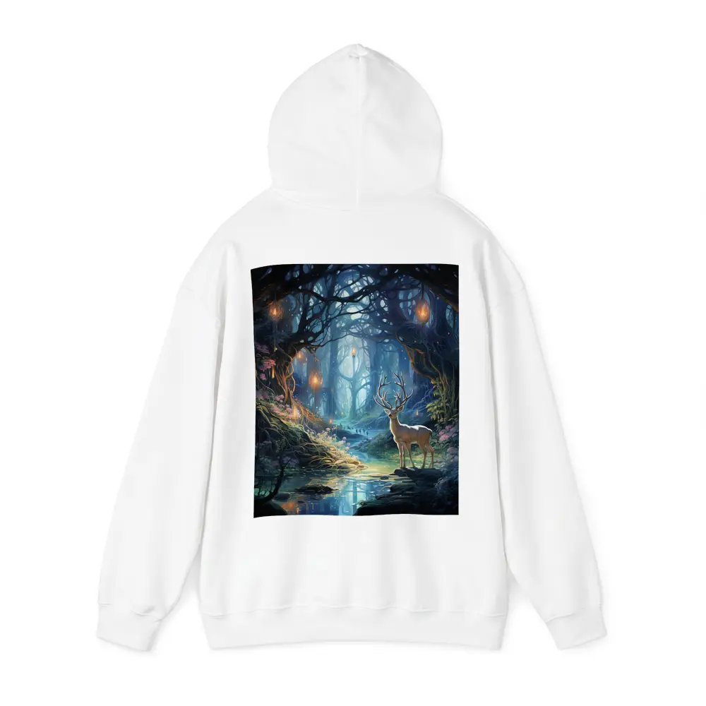 White Stag in Enchanted Glowing Fantasy Forest – Hoodies
