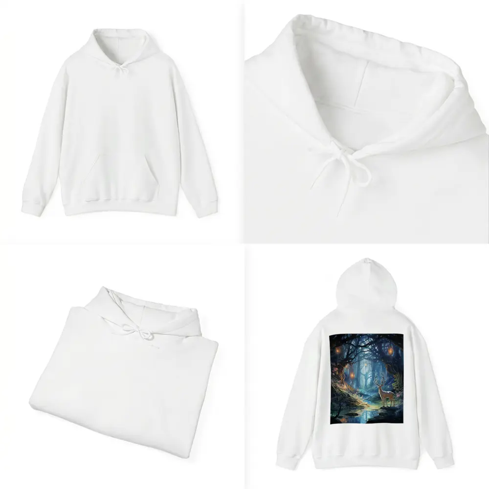 White Stag in Enchanted Glowing Fantasy Forest – Hoodies