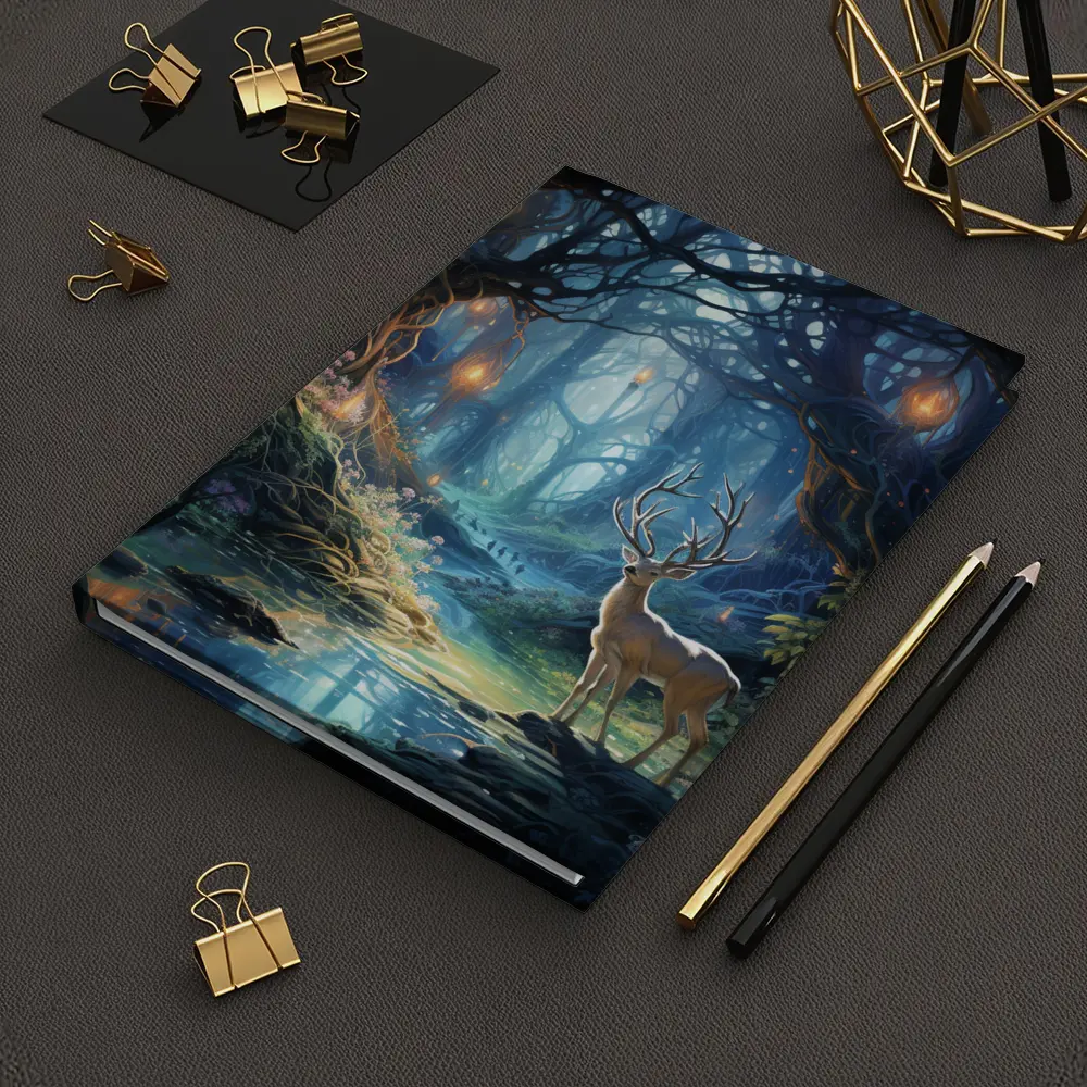 White Stag in Enchanted Glowing Fantasy Forest – Notebooks