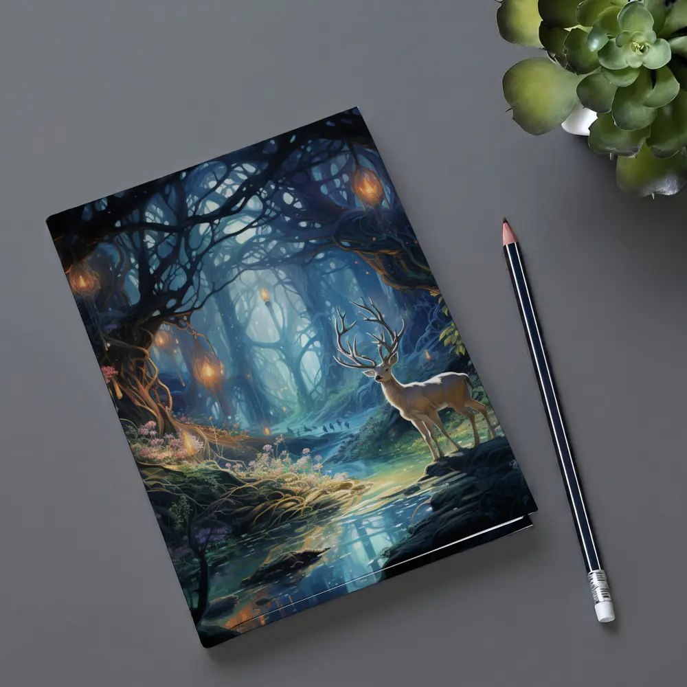 White Stag in Enchanted Glowing Fantasy Forest – Notebooks