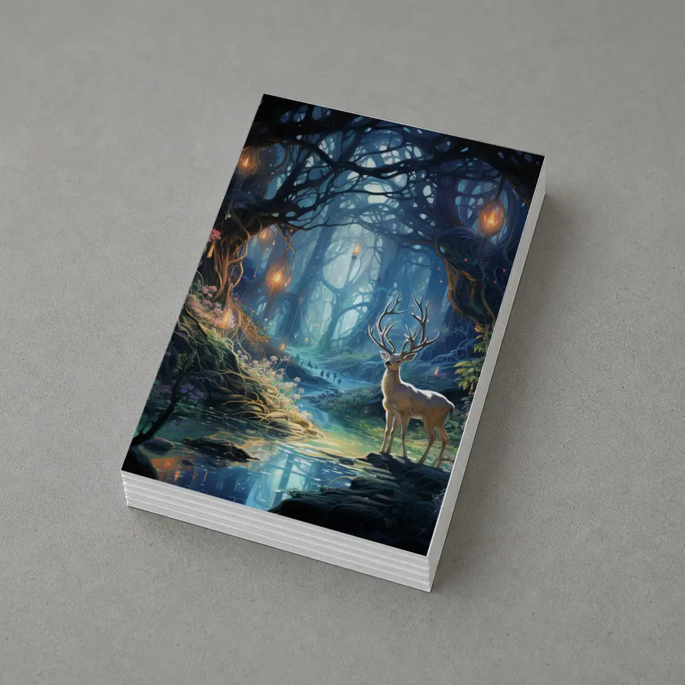 White Stag in Enchanted Glowing Fantasy Forest – Postcards