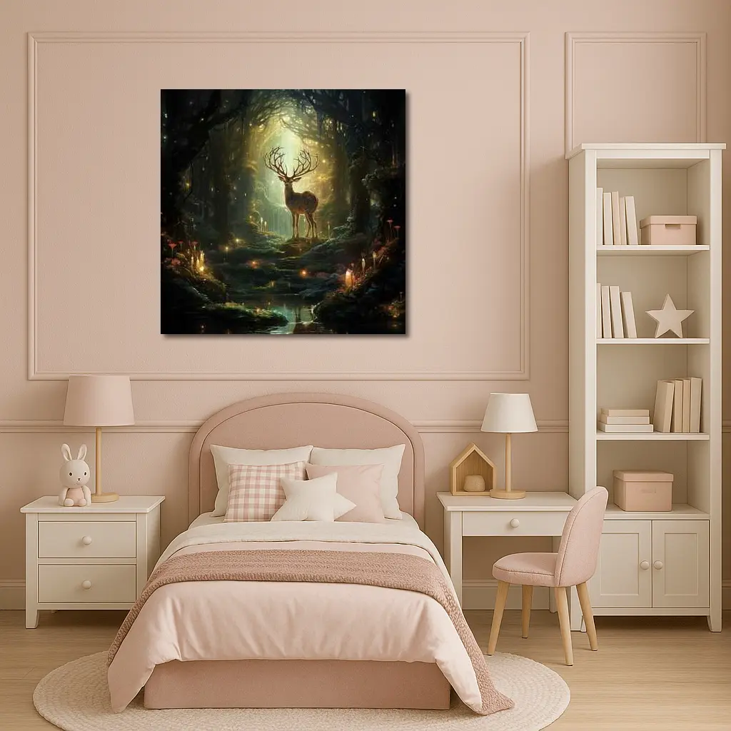 Magical Deer Standing In Enchanted Forest – Wall Art