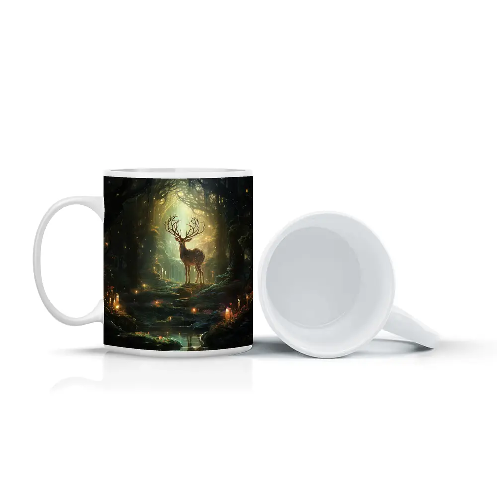 Magical Deer Standing In Enchanted Forest – Mugs