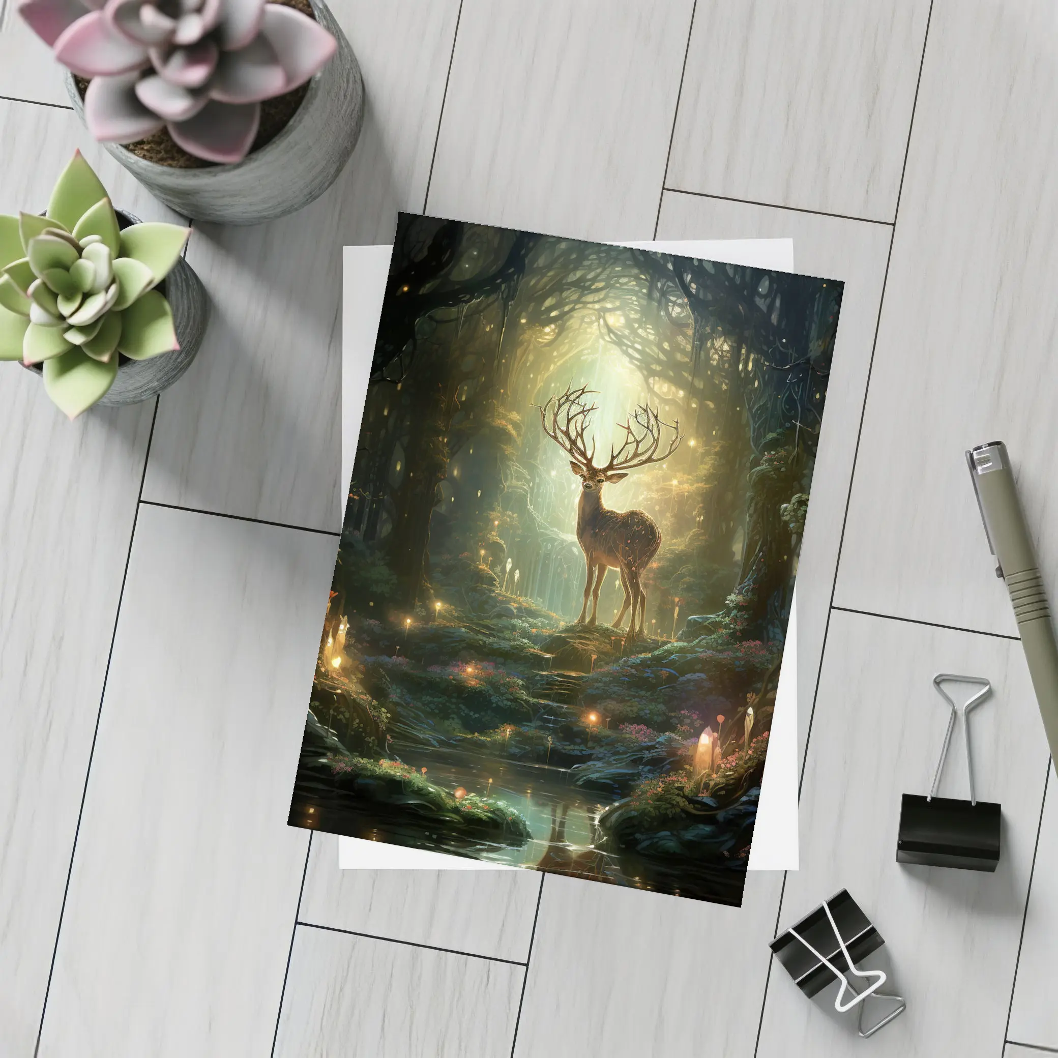 Magical Deer Standing In Enchanted Forest – Postcards