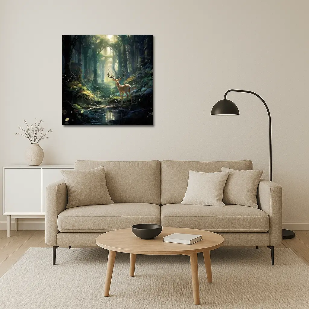 Deer Stag Standing In Enchanted Forest – Wall Art