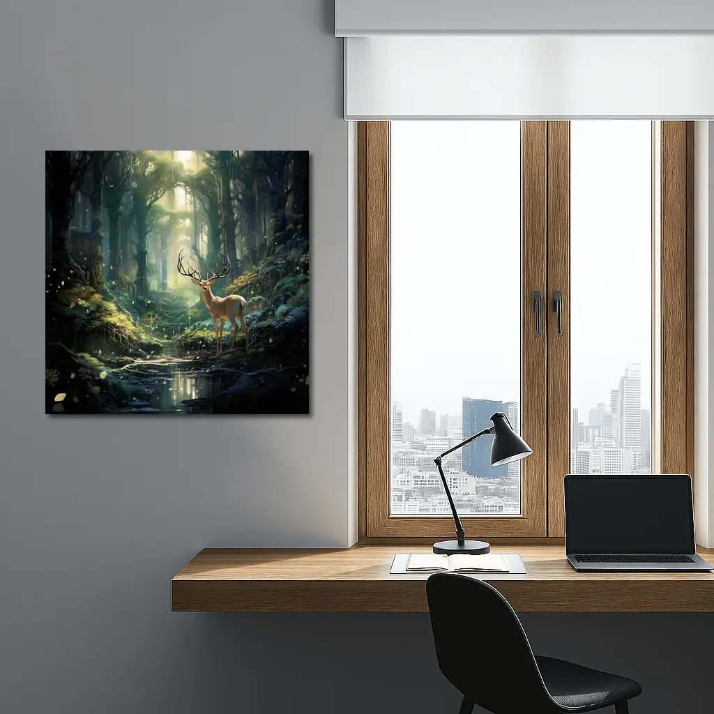 Deer Stag Standing In Enchanted Forest – Wall Art