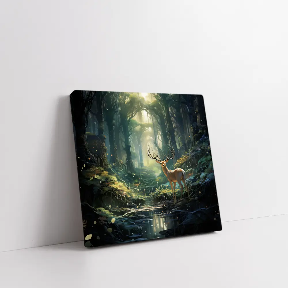 Deer Stag Standing In Enchanted Forest – Wall Art