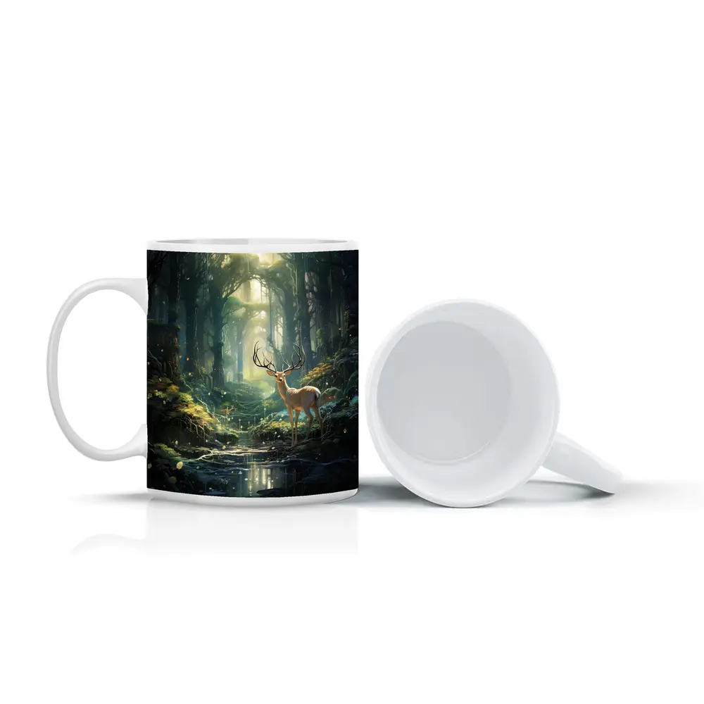 Deer Stag Standing In Enchanted Forest – Mugs
