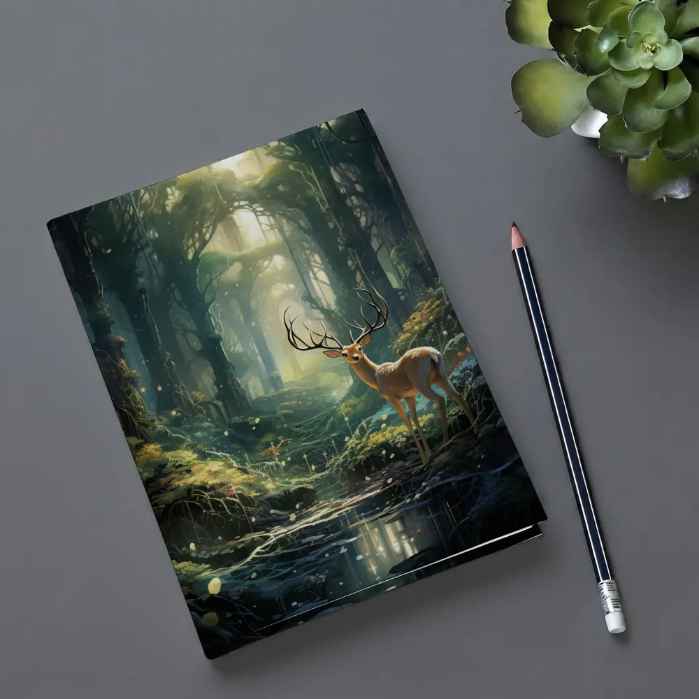 Deer Stag Standing In Enchanted Forest – Notebooks