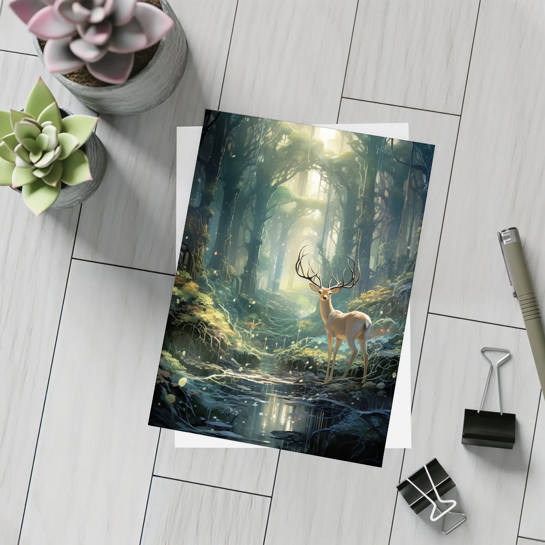 Deer Stag Standing In Enchanted Forest – Postcards