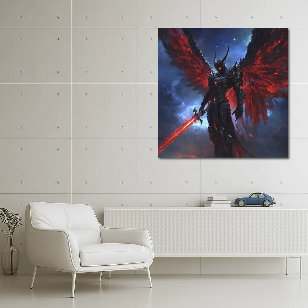 Dark Angel Warrior Red Wings Night Sky – Wall Art