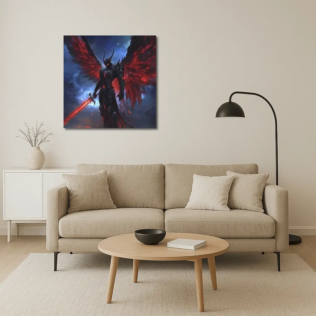 Dark Angel Warrior Red Wings Night Sky – Wall Art
