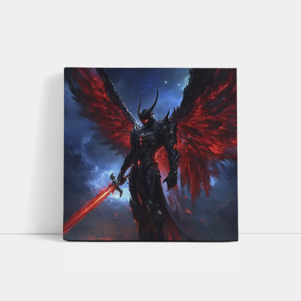 Dark Angel Warrior Red Wings Night Sky – Wall Art