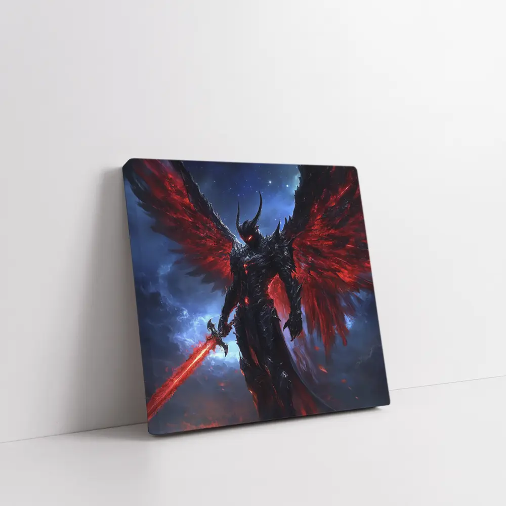 Dark Angel Warrior Red Wings Night Sky – Wall Art