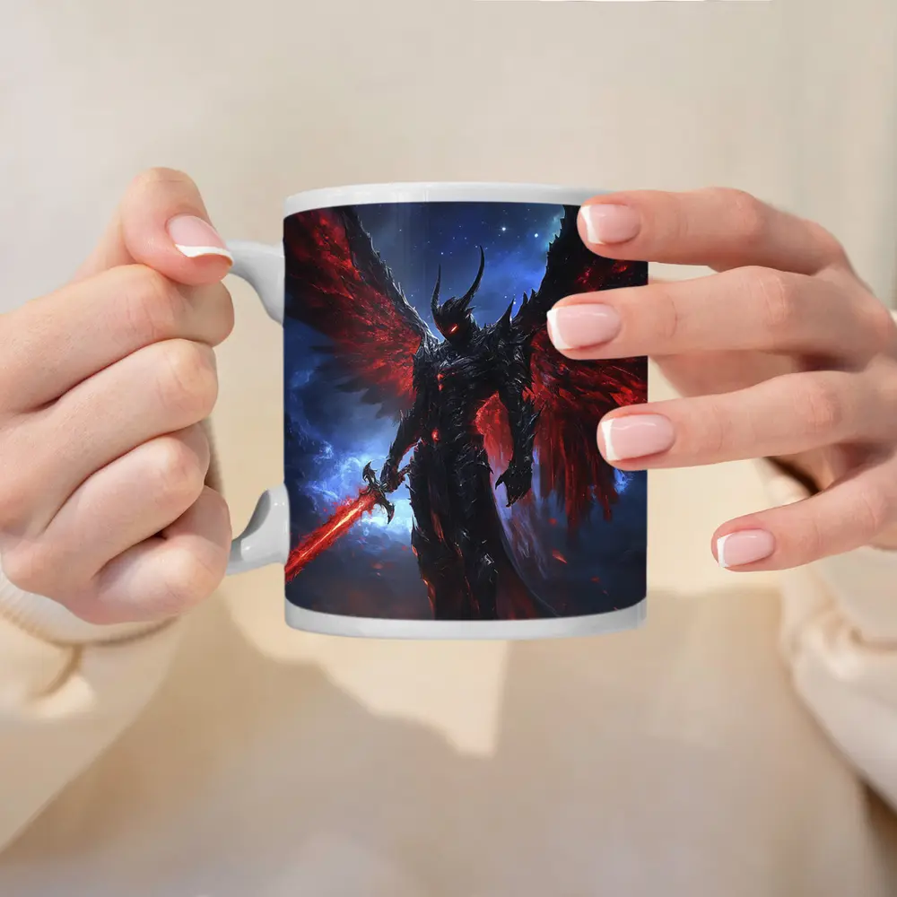 Dark Angel Warrior Red Wings Night Sky – Mugs