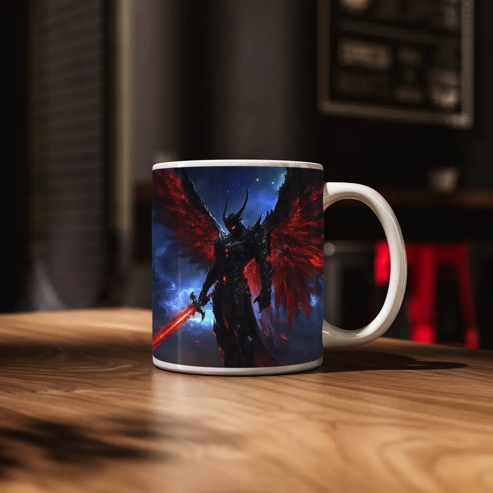Dark Angel Warrior Red Wings Night Sky – Mugs