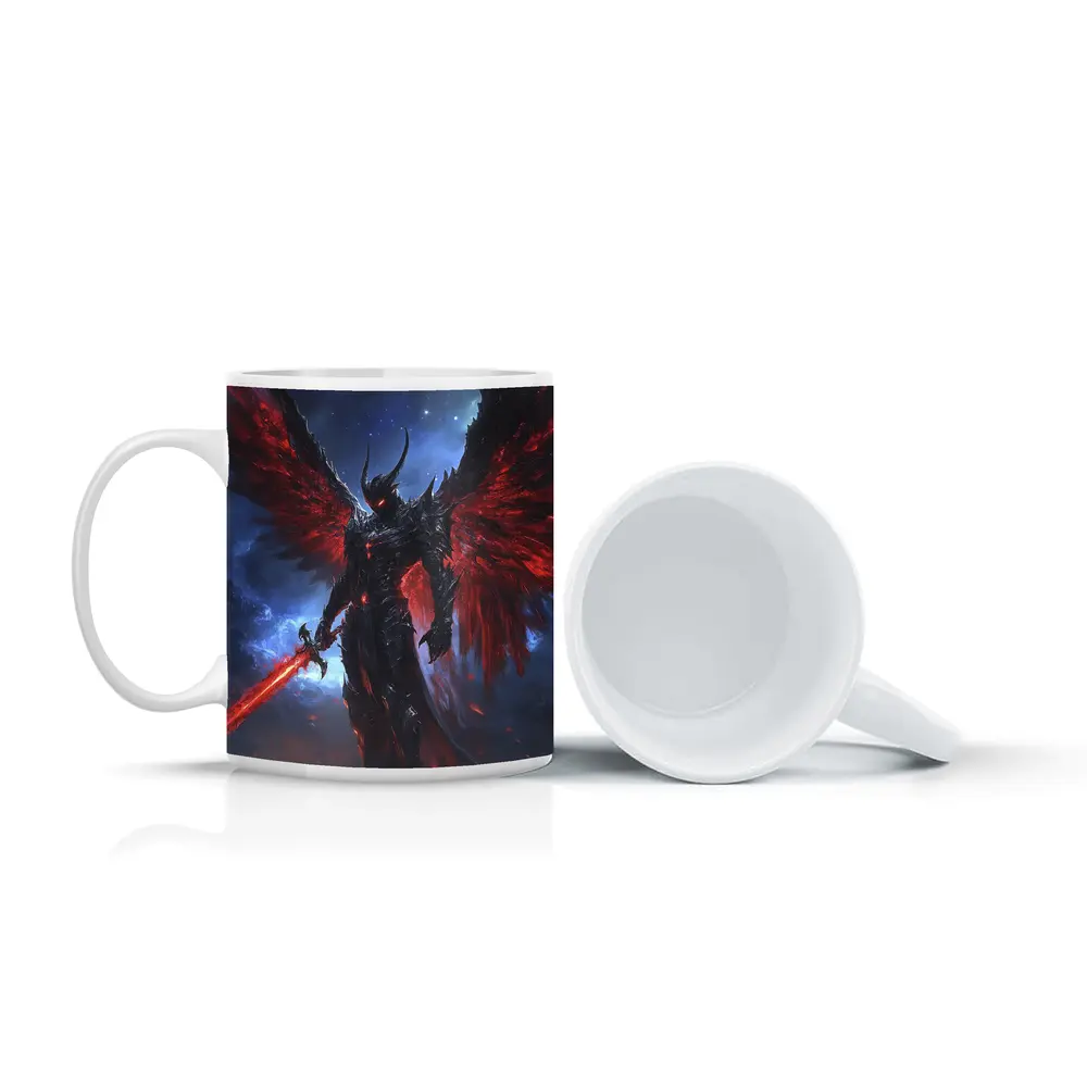 Dark Angel Warrior Red Wings Night Sky – Mugs