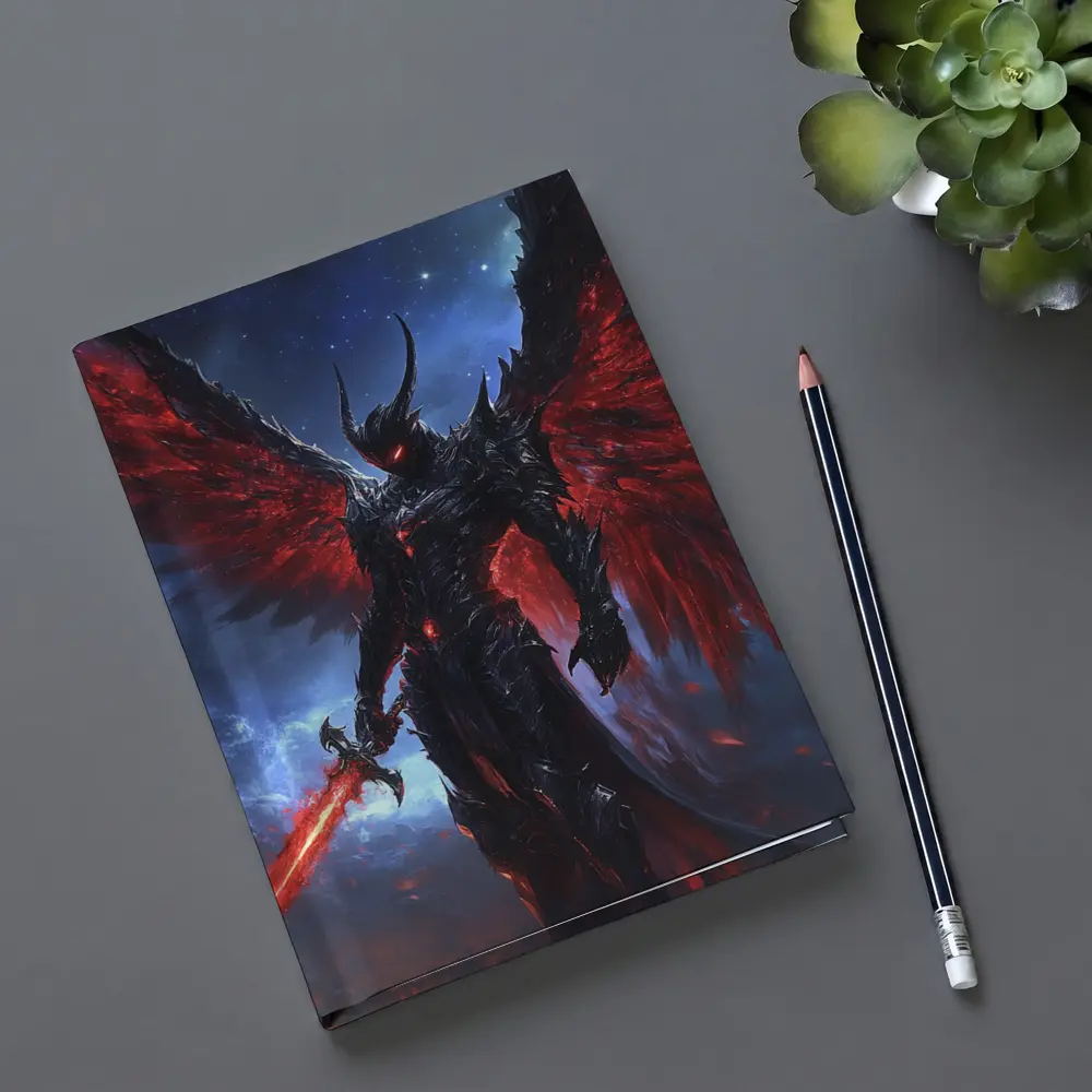 Dark Angel Warrior Red Wings Night Sky – Notebooks