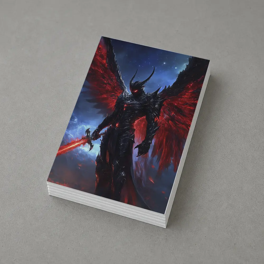 Dark Angel Warrior Red Wings Night Sky – Postcards