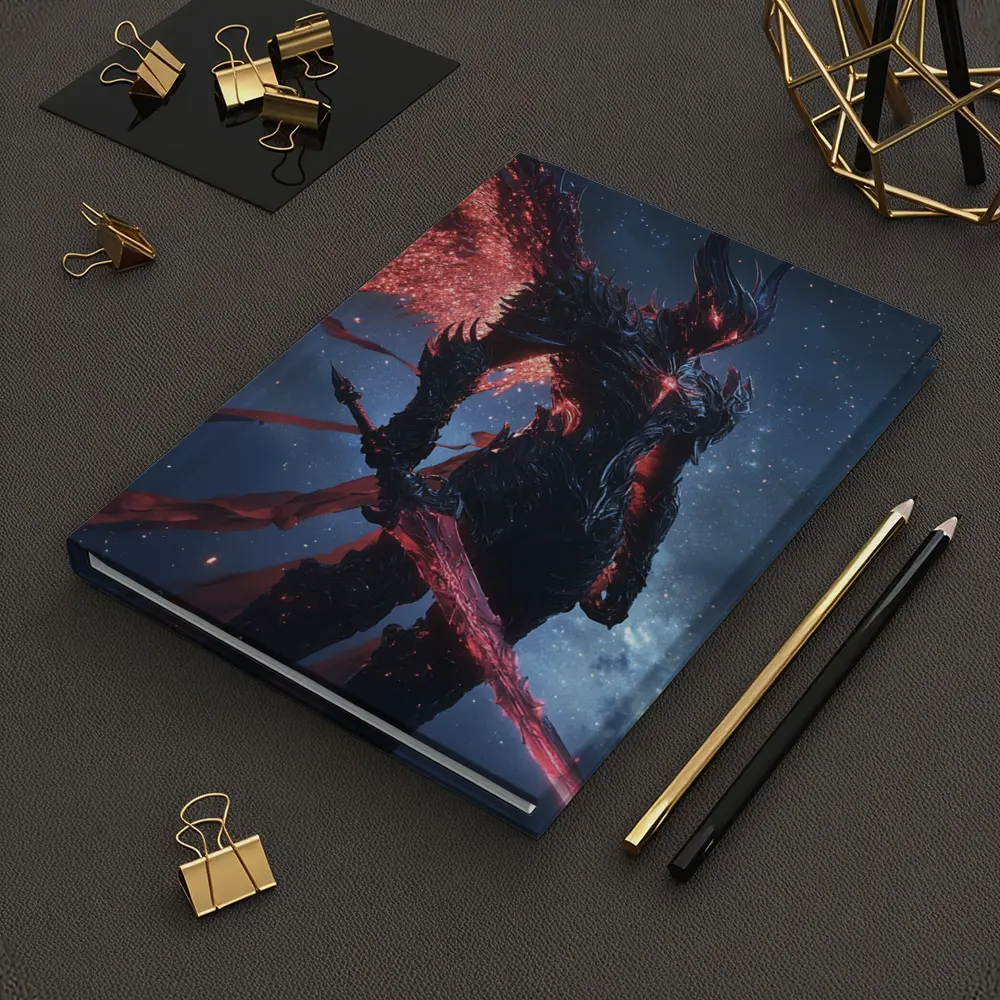 Dark Winged Warrior Red Glowing Spear Stars – Notebooks