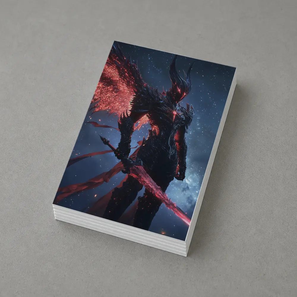 Dark Winged Warrior Red Glowing Spear Stars – Postcards