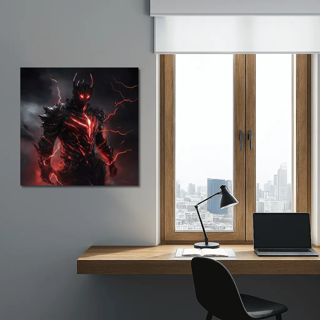 Dark Armored Warrior Red Lightning Storm – Wall Art