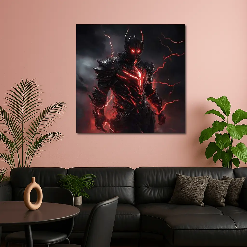 Dark Armored Warrior Red Lightning Storm – Wall Art