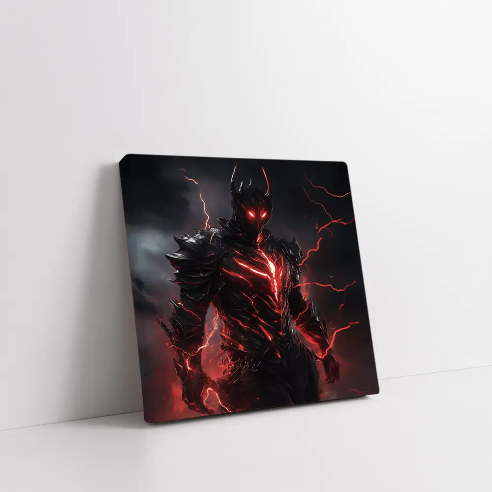 Dark Armored Warrior Red Lightning Storm – Wall Art