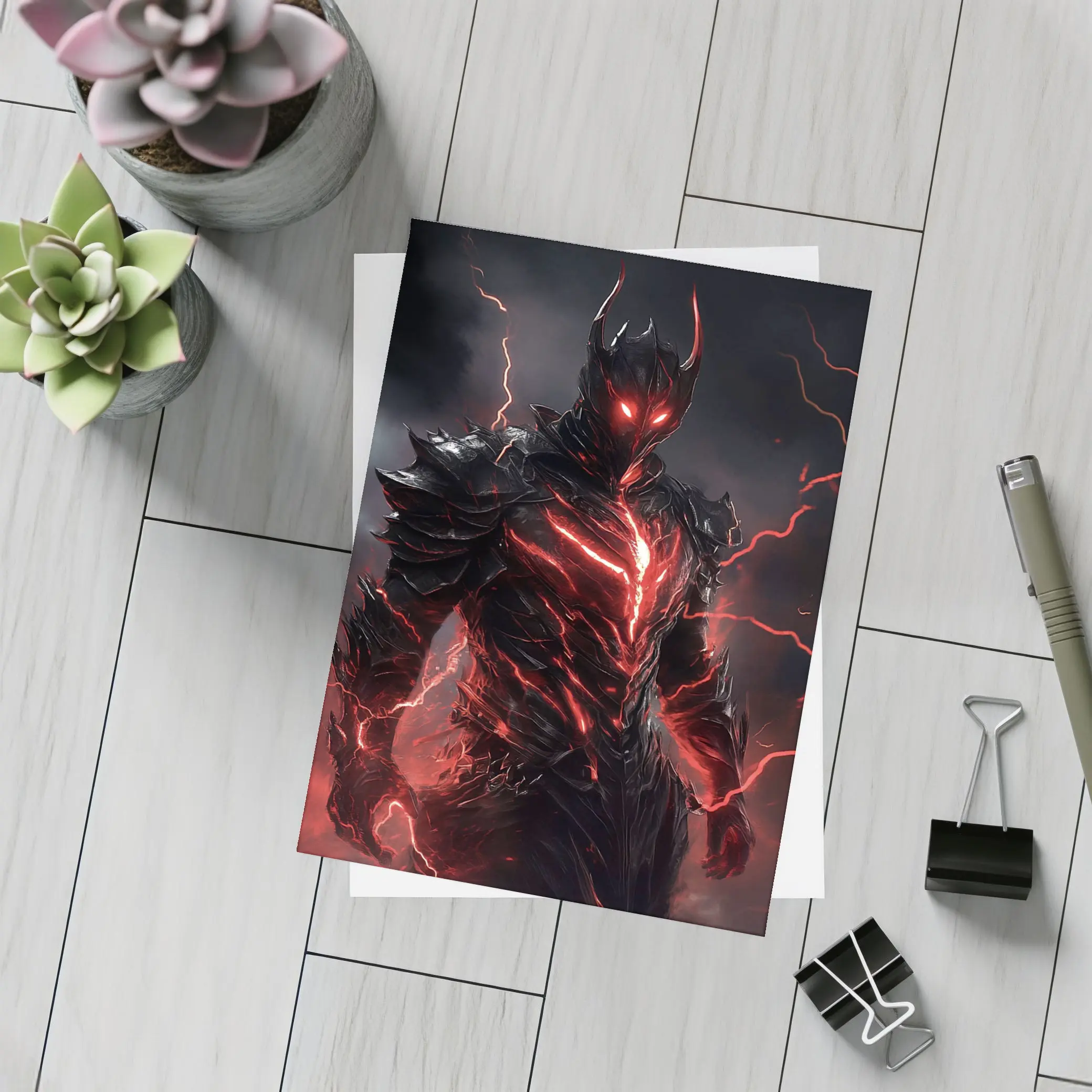 Dark Armored Warrior Red Lightning Storm – Postcards
