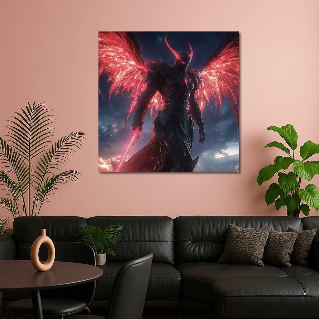 Dark Demon Angel Red Wings Starry Sky – Wall Art