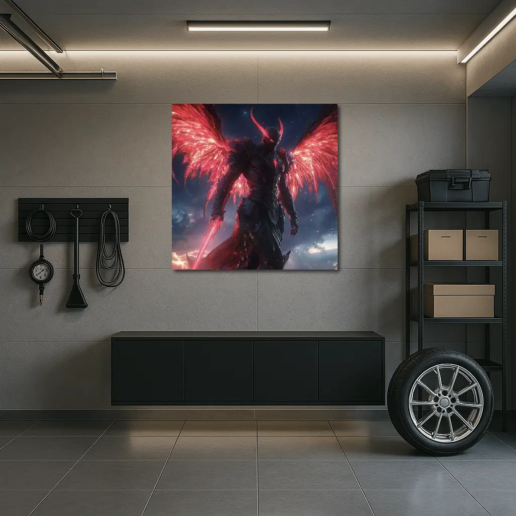Dark Demon Angel Red Wings Starry Sky – Wall Art