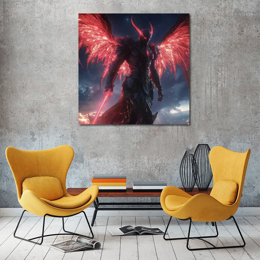 Dark Demon Angel Red Wings Starry Sky – Wall Art