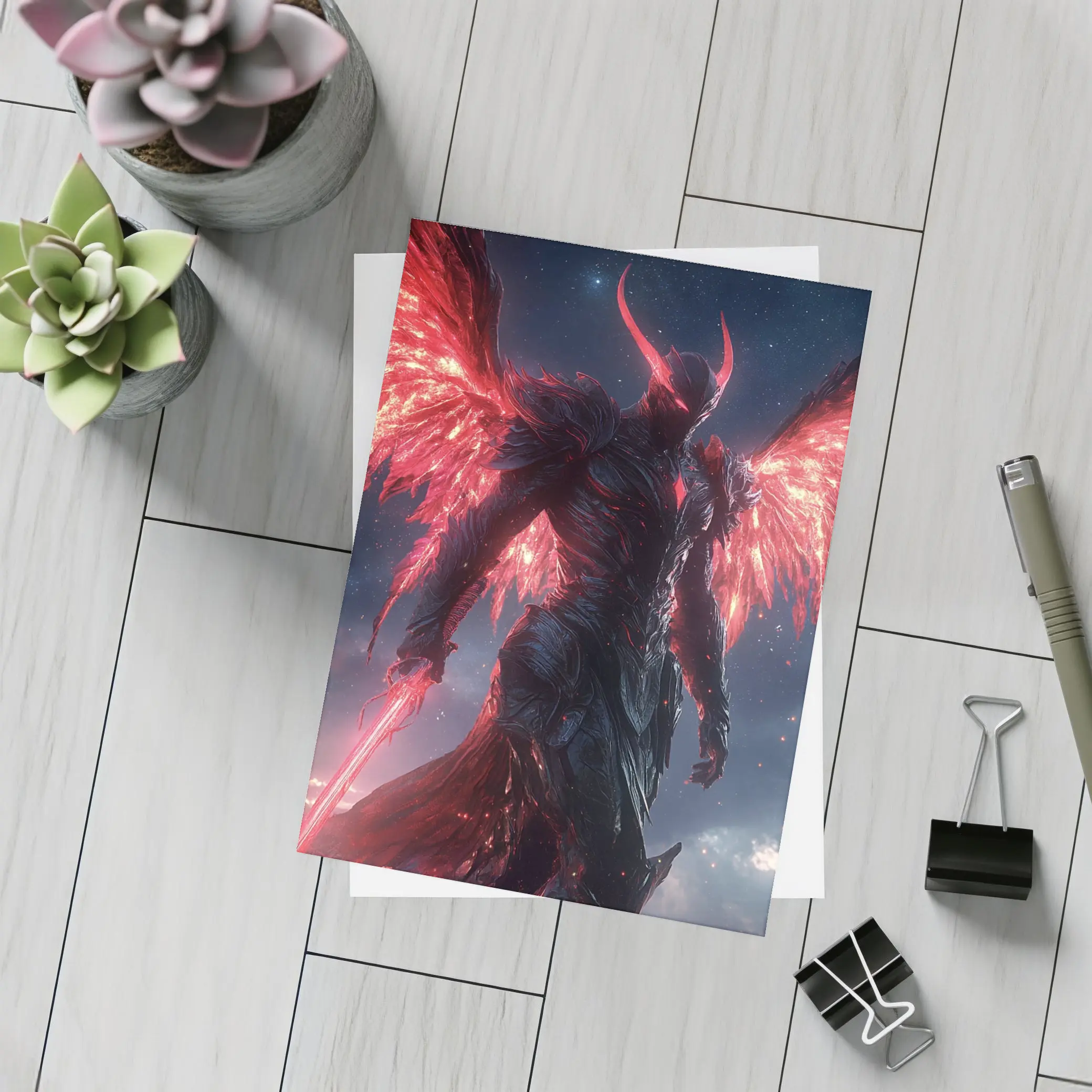 Dark Demon Angel Red Wings Starry Sky – Postcards