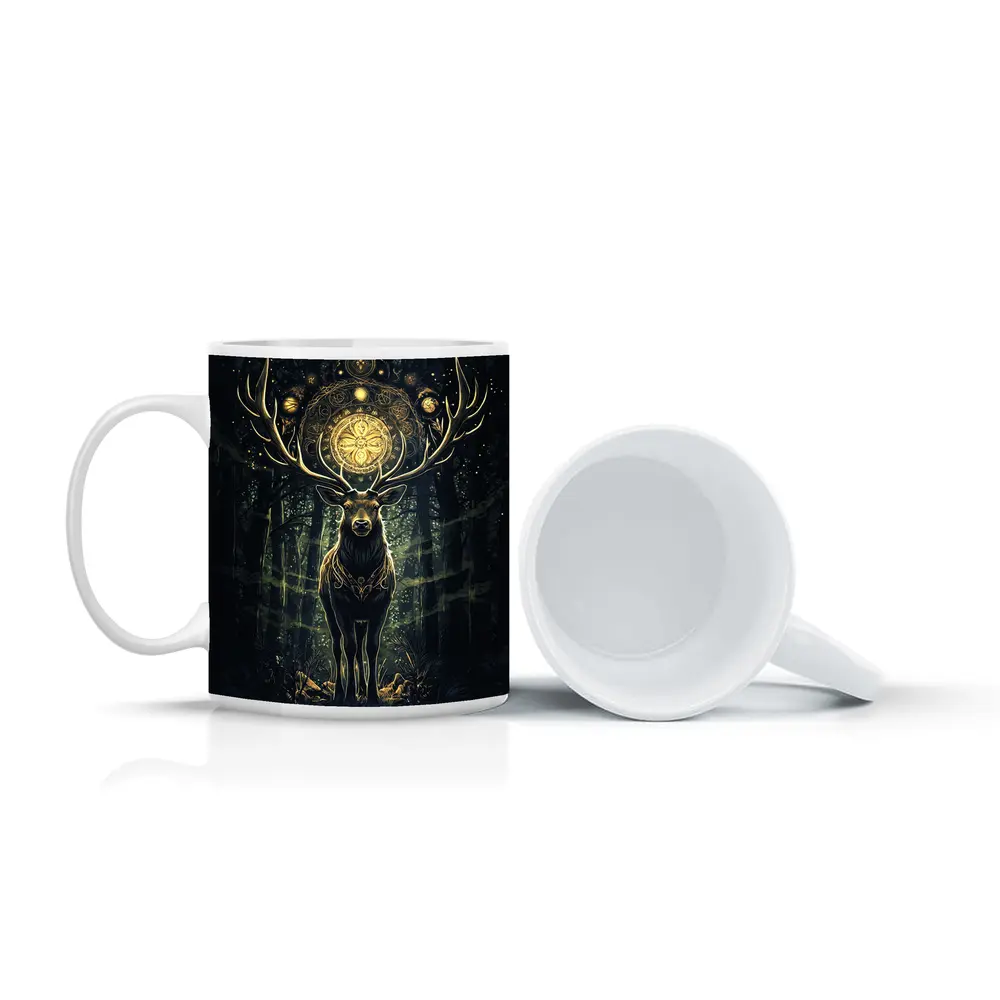 Mystic Stag Dark Forest Gold Mandala – Mugs
