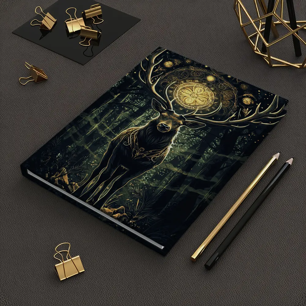 Mystic Stag Dark Forest Gold Mandala – Notebooks