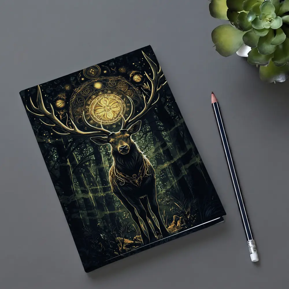 Mystic Stag Dark Forest Gold Mandala – Notebooks