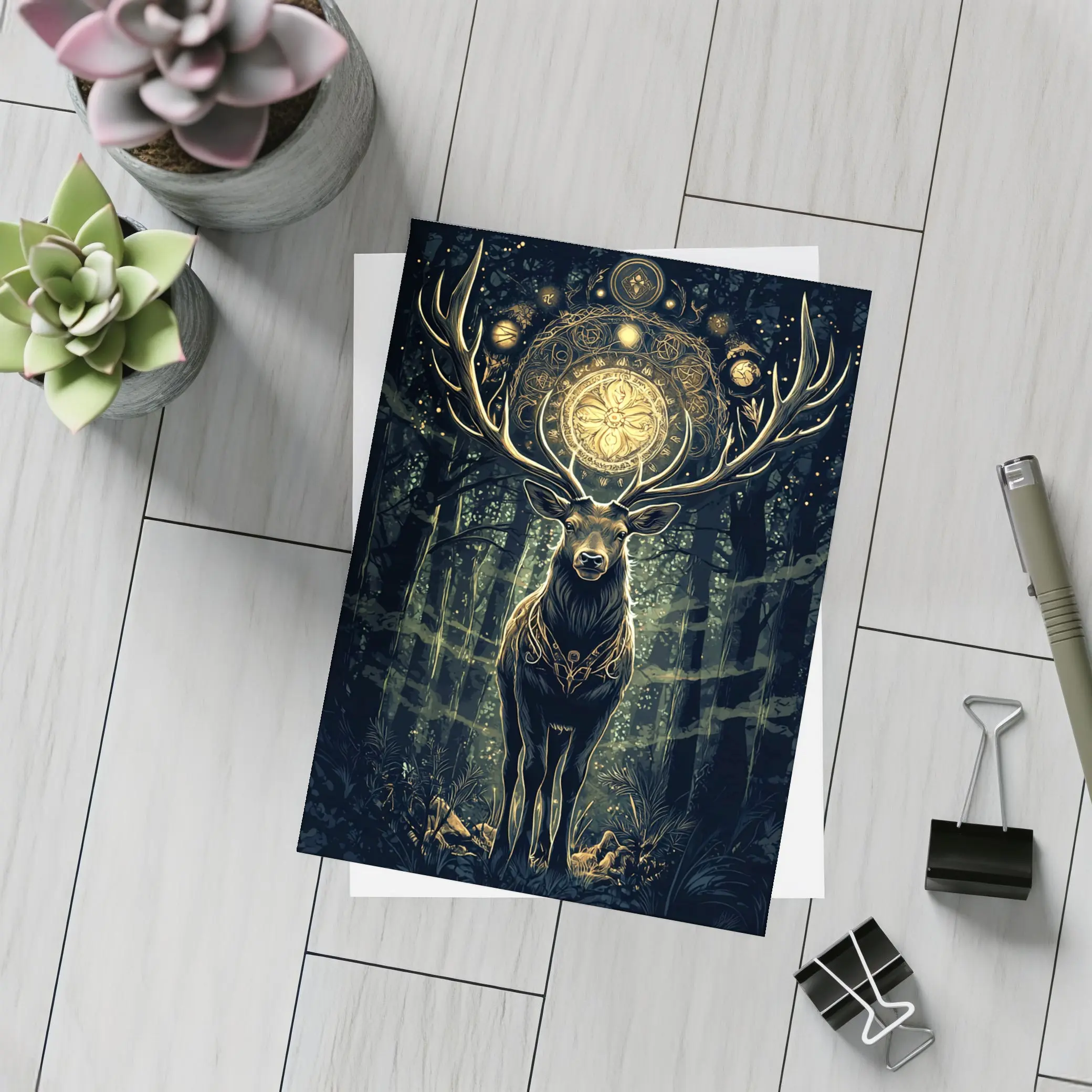 Mystic Stag Dark Forest Gold Mandala – Postcards