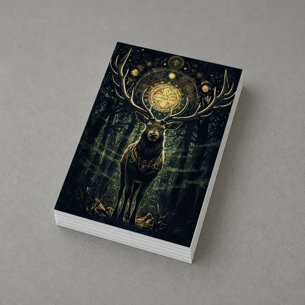 Mystic Stag Dark Forest Gold Mandala – Postcards