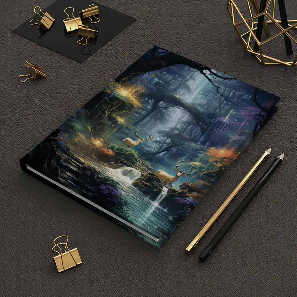 Enchanted Forest Deer by Glowing Waterfall – Notebooks