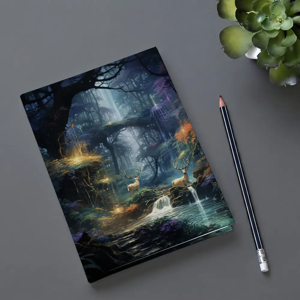 Enchanted Forest Deer by Glowing Waterfall – Notebooks