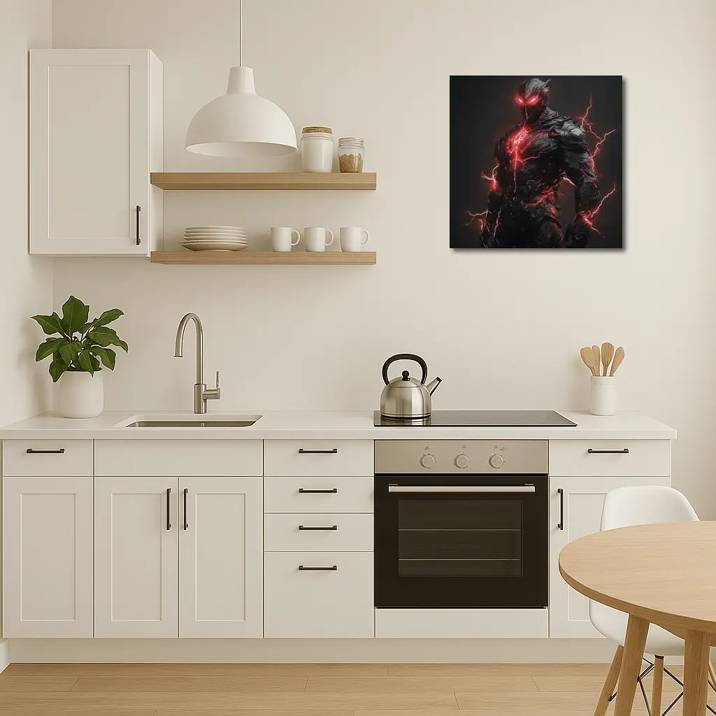 Dark Armored Warrior Red Lightning Fantasy Art – Wall Art